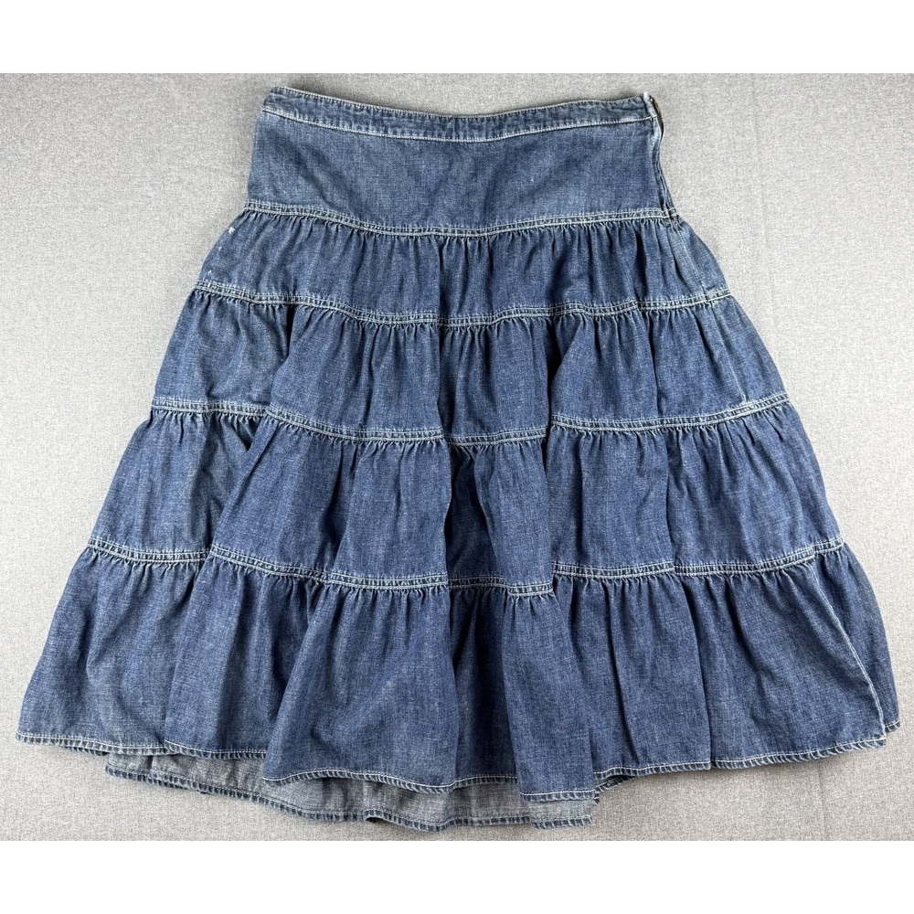 Tommy Hilfiger Women's Tiered Chambray Denim Skirt Size 10 Blue Midi Zip